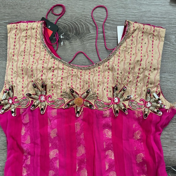 Pink & Gold Embellished Anarkali Dress - Picture 5 of 7